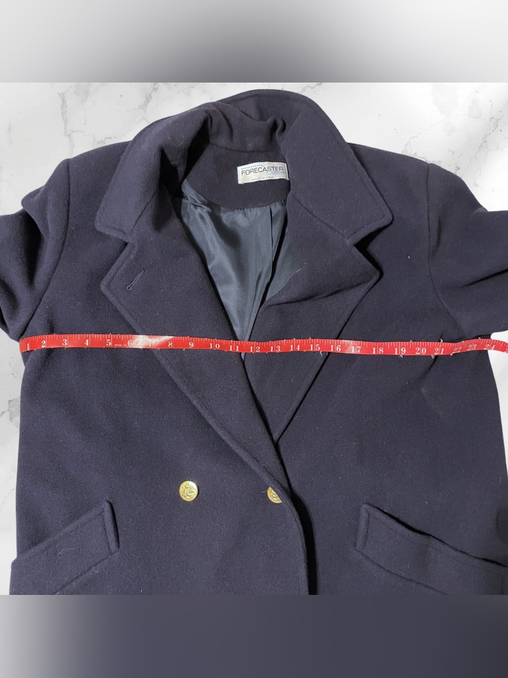 FORECASTER OF BOSTON Women's Vintage Navy 100% Pure Wool Long Coat + Free Gloves - Picture 12 of 16
